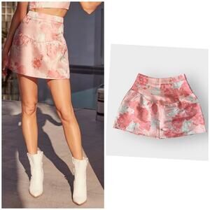 NEW Lulus Belle de Jour Blush Pink Floral Jacquard High-Waisted Mini Skirt